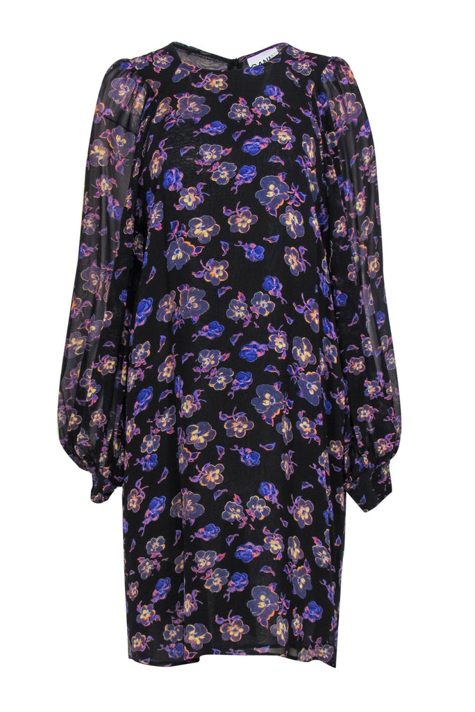 ganni purple dress Ganni purple multi color coral embellished wrap dress sz 36