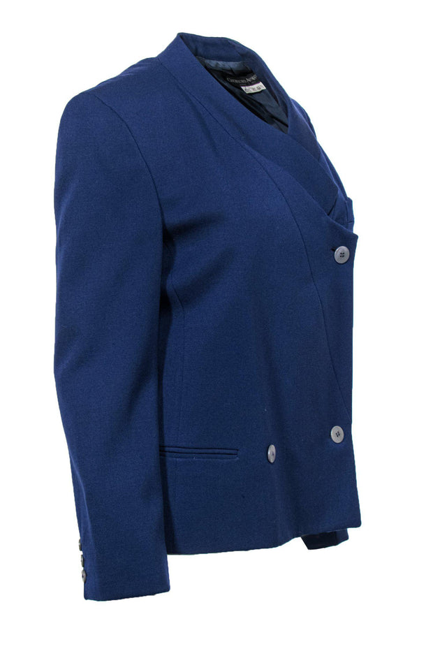 Current Boutique-Giorgio Armani - Navy Blue Asymmetric Double Breasted Jacket Sz 2