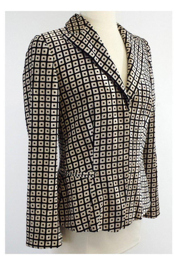 Current Boutique-Giorgio Armani - Black & Cream Geo Print Velvet Jacket Sz 6