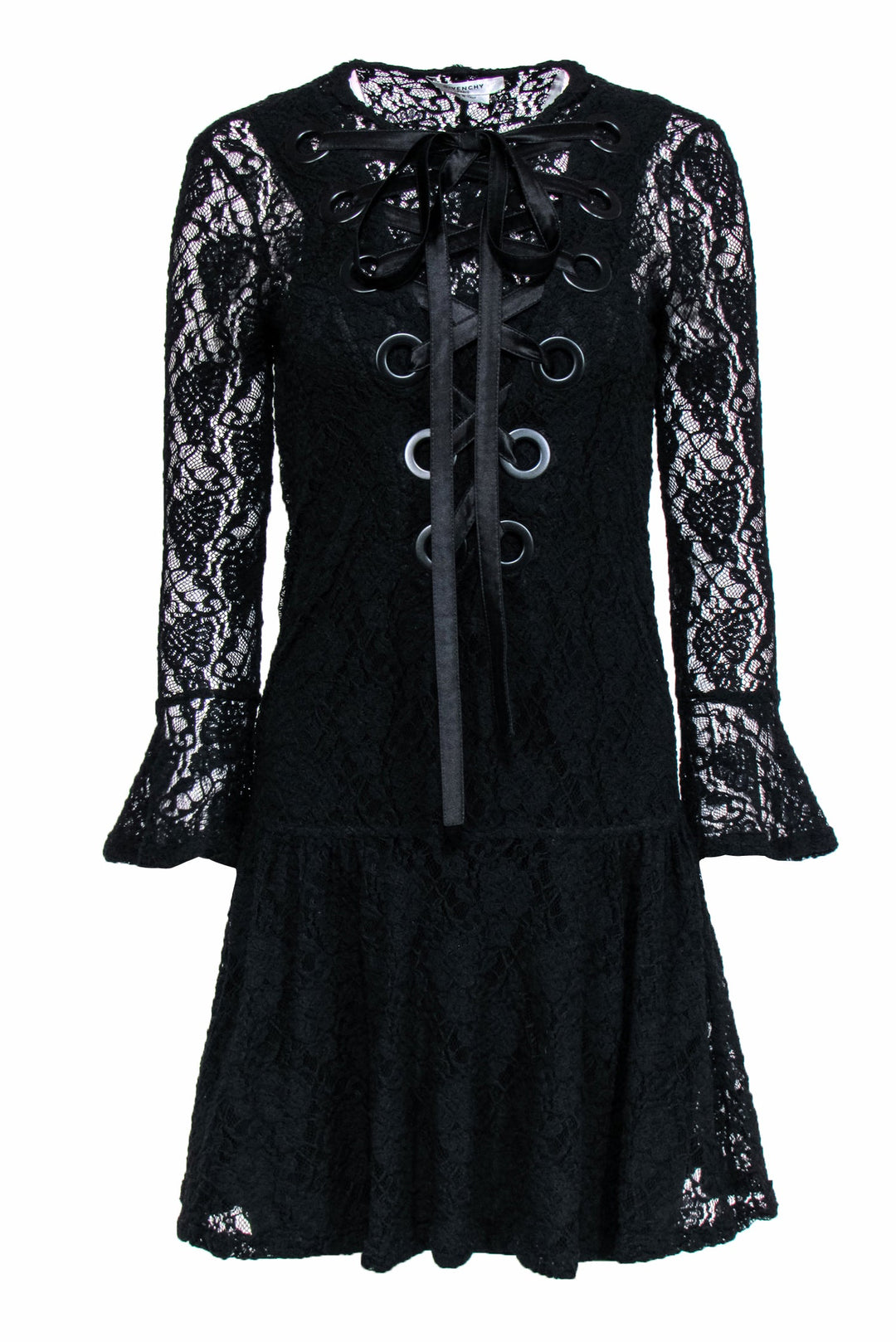 Givenchy - Black Lace Dress w/ Oversized Lace-Up Front Sz 4 Givenchy - Black Lace Dress w/ Oversized Lace-Up Front Sz 4