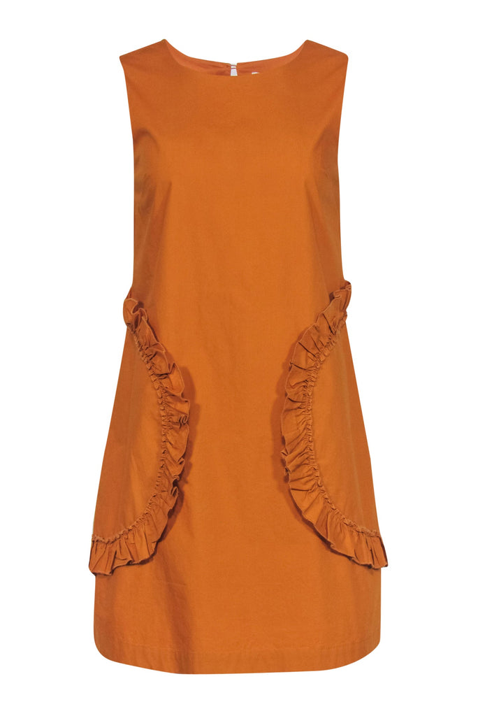 Gorman - Mustard Sleeveless Cotton Shift Dress w/ Ruffled Pockets Sz 6 Gorman - Mustard Sleeveless Cotton Shift Dress w/ Ruffled Pockets Sz 6