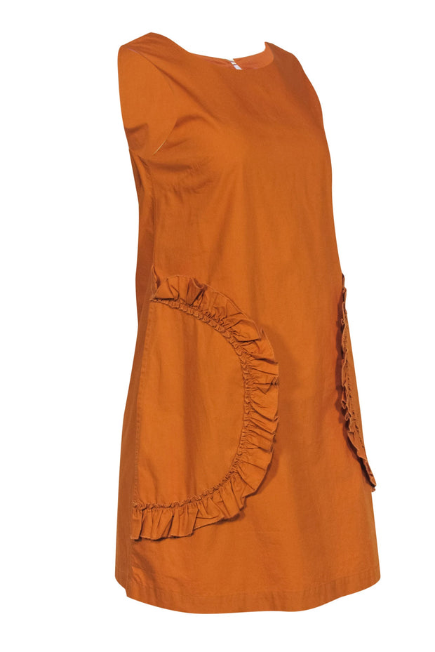 Gorman - Mustard Sleeveless Cotton Shift Dress w/ Ruffled Pockets Sz 6 Gorman - Mustard Sleeveless Cotton Shift Dress w/ Ruffled Pockets Sz 6
