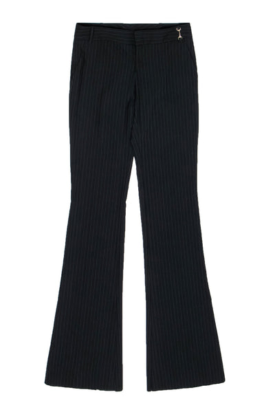 Current Boutique-Gucci - Black Pinstriped Wool Straight Leg Pants w/ Horsebit Detail Sz 0