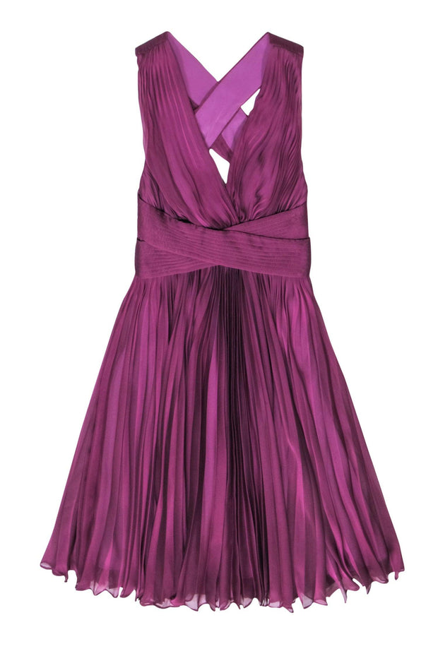 Halston Heritage - Purple Cross Accordion Pleated Mini Dress Sz 0 Halston Heritage - Purple Cross Accordion Pleated Mini Dress Sz 0