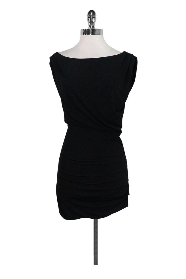 halston heritage black cocktail dress Halston Heritage Black Sequin Snakeprint One Shoulder Mini Dress