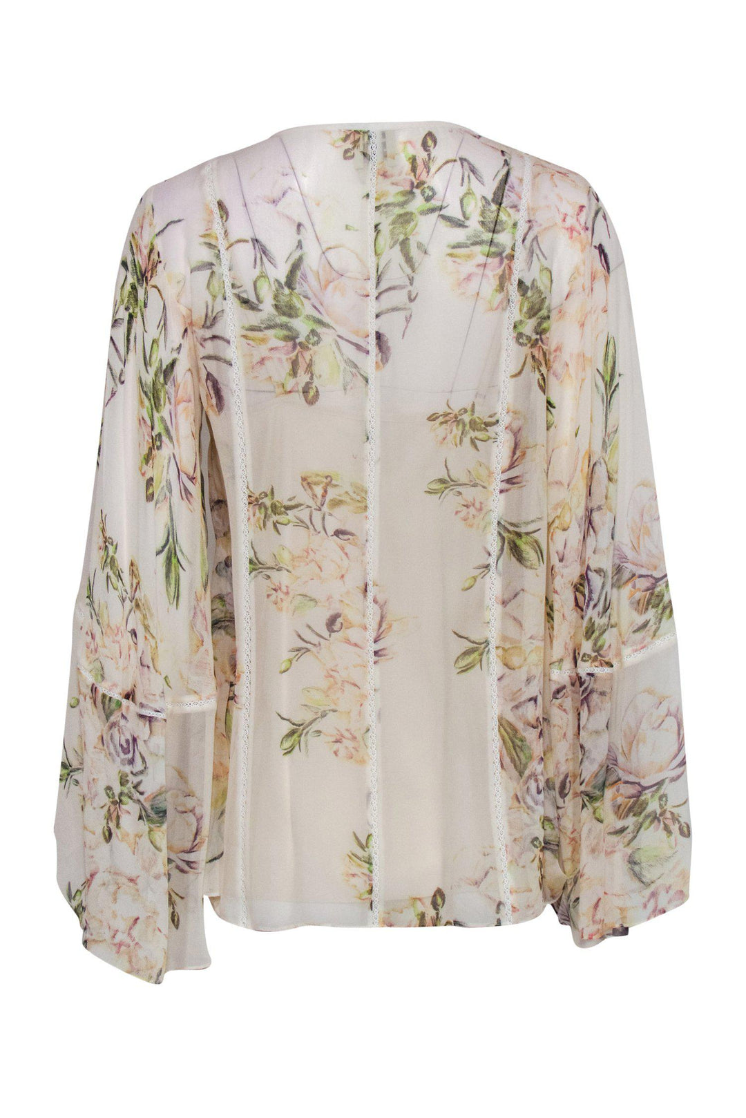 Haute Hippie Cream Floral Silk Peasant Blouse w/ Lace Trim Sz M