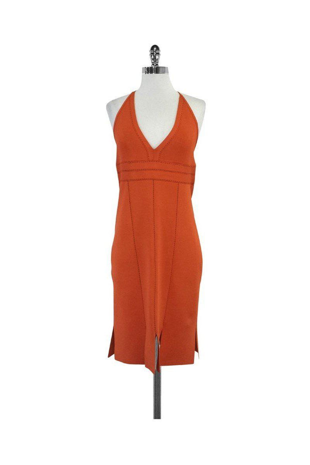 Herve Leger - Orange & Brown Embroidered Halter Dress Sz L Herve Leger - Orange & Brown Embroidered Halter Dress Sz L