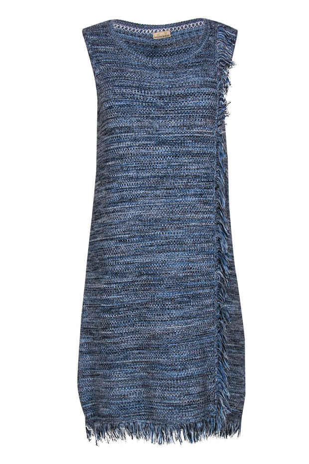 Holding Horses - Blue & Gray Woven Tweed Shift Dress w/ Fringe Sz S Holding Horses - Blue & Gray Woven Tweed Shift Dress w/ Fringe Sz S