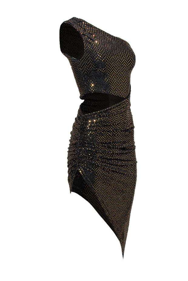 Current Boutique-h:ours - Black & Gold Sequin One Shoulder Bodycon Dress w/ Cutout Sz XS