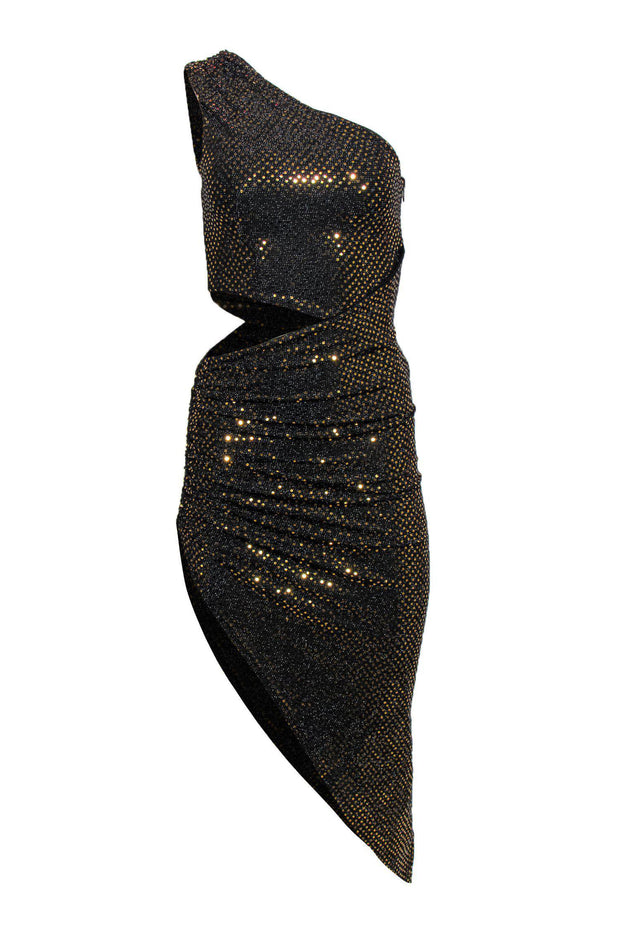Current Boutique-h:ours - Black & Gold Sequin One Shoulder Bodycon Dress w/ Cutout Sz XS