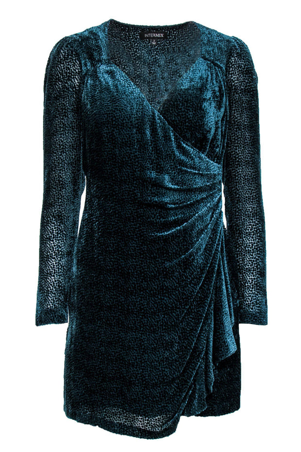 Intermix - Hunter Green Textured Velour Ruched Dress Sz 2 Intermix - Hunter Green Textured Velour Ruched Dress Sz 2