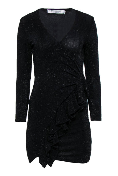 Current Boutique-IRO - Black Sparkly Long Sleeve Ruffled Bodycon Dress Sz 4