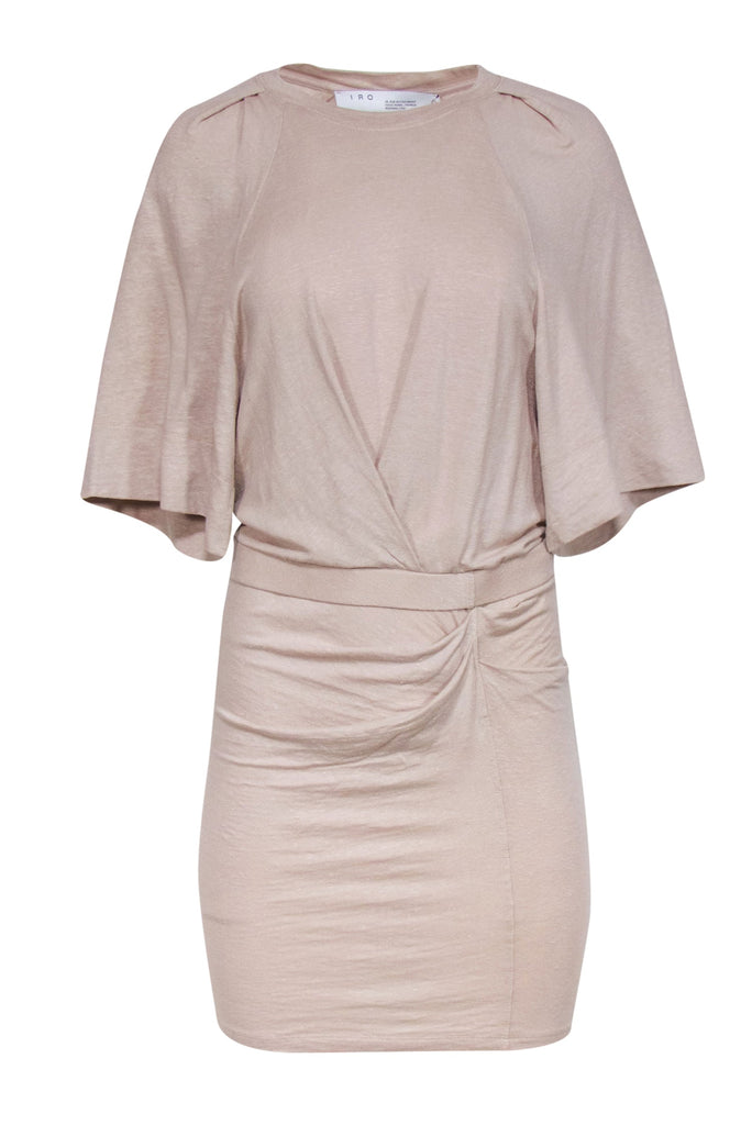 IRO - Tan Short Sleeve Drop-Waist T-Shirt Dress w/ Ruching Sz S IRO - Tan Short Sleeve Drop-Waist T-Shirt Dress w/ Ruching Sz S