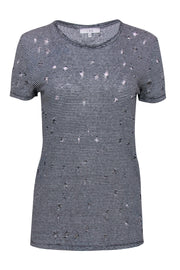 Current Boutique-IRO - White & Black Striped Distressed Linen Tee Sz XS