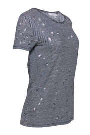 Current Boutique-IRO - White & Black Striped Distressed Linen Tee Sz XS