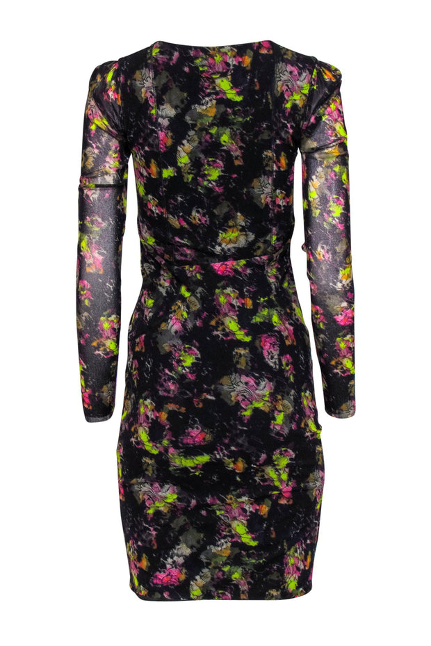 Jean Paul Gaultier Soleil - Black Floral Mesh Scoop Neck Bodycon Dress Jean Paul Gaultier Soleil - Black Floral Mesh Scoop Neck Bodycon Dress