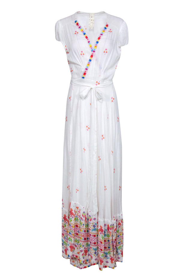 Jen's Pirate Booty - White Short Sleeve Maxi Wrap Dress w/ Aztec Print Jen's Pirate Booty - White Short Sleeve Maxi Wrap Dress w/ Aztec Print