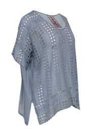 Current Boutique-Johnny Was - Dusty Blue Short Sleeve Blouse w/ Eyelet Design Sz XS