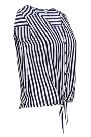 Current Boutique-Joie - Navy & White Striped Button-Up Silk Tank w/ Tie Sz XS