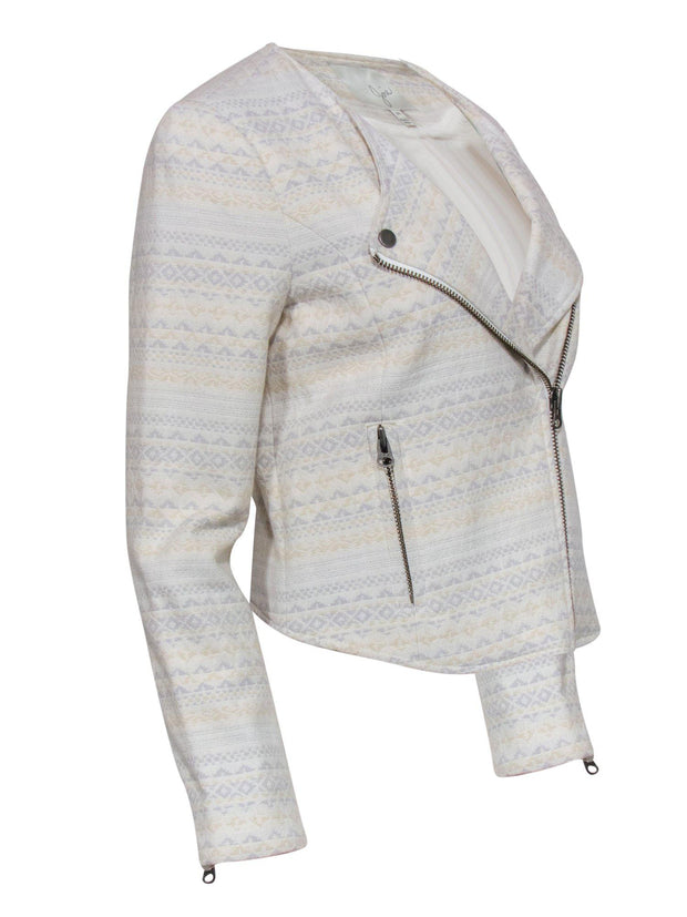 Current Boutique-Joie - Pastel Patterned Cotton Blend Moto-Style Jacket Sz M