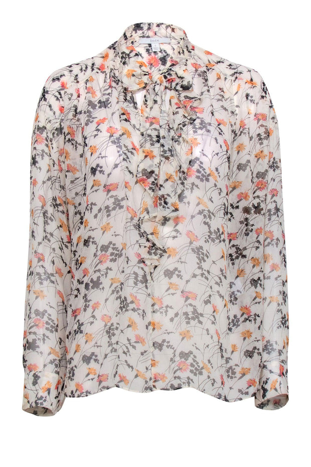 Current Boutique-Joie - Drop Shoulder Silk Top w/ Floral Motif Sz S