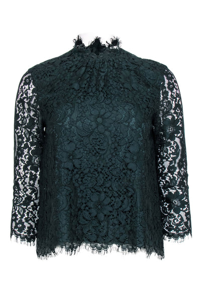 Current Boutique-Joie - Dark Green Lace Mock Neck Top Sz XXS