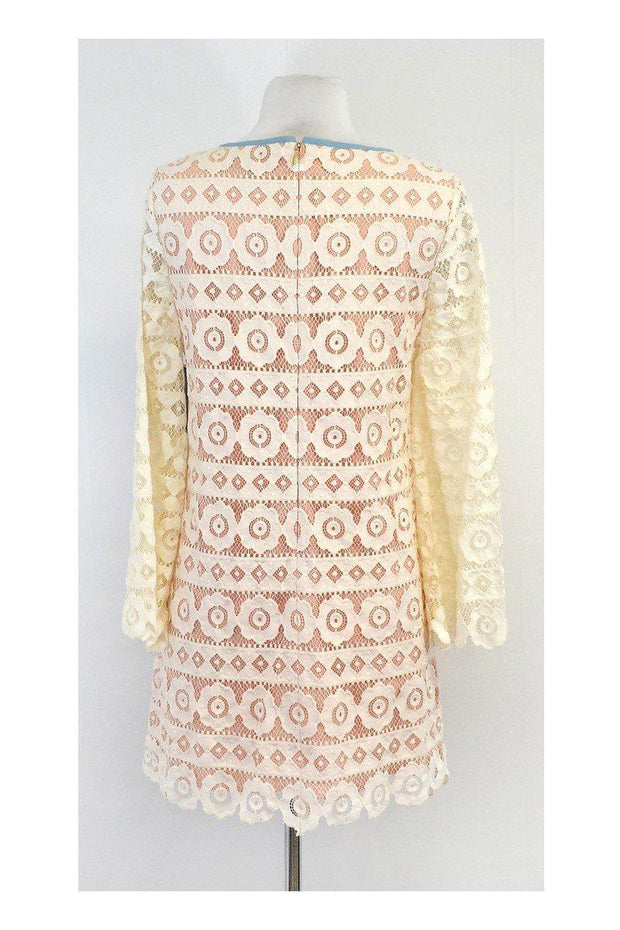 Juicy Couture - Cream & Pink Eyelet Long Sleeve Shift Dress Sz 4 Juicy Couture - Cream & Pink Eyelet Long Sleeve Shift Dress Sz 4