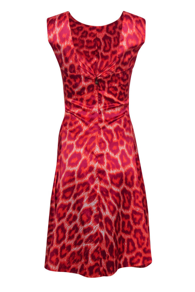 Just Cavalli - Hot Pink & Purple Leopard Print Ruched Sleeveless Midi Just Cavalli - Hot Pink & Purple Leopard Print Ruched Sleeveless Midi