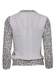 Current Boutique-Karen Millen - White Leopard Print Button-Up Cardigan w/ Sheer Back Sz 2