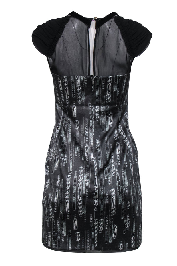 Karen Millen - Black Diamond Print Sheath Dress w/ Pleated Sleeves & V Karen Millen - Black Diamond Print Sheath Dress w/ Pleated Sleeves & V
