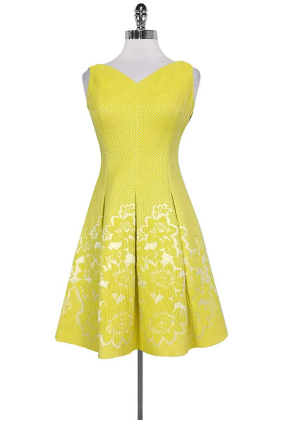 Karen Millen - Yellow & Cream Embroidered Dress Sz 4 Karen Millen - Yellow & Cream Embroidered Dress Sz 4
