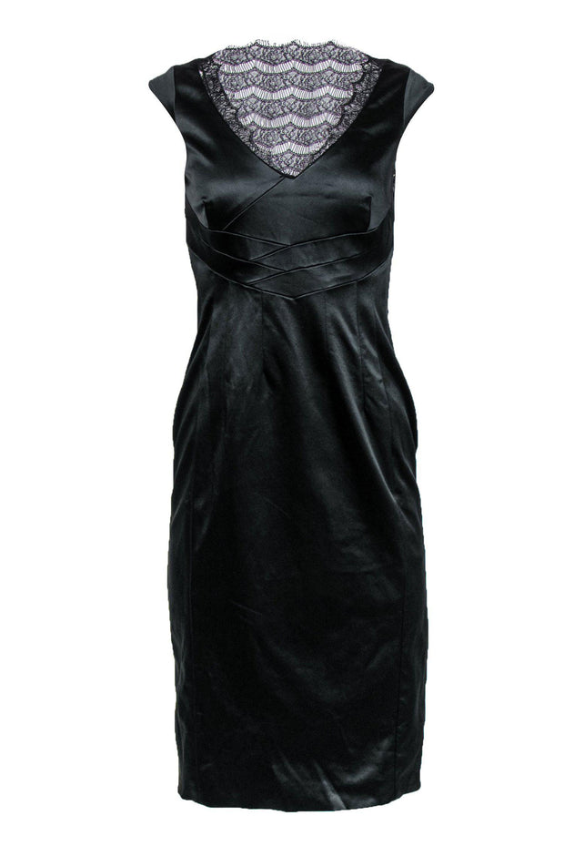 karen millen black satin dress Karen Millen England 100% Silk Black Cowl Back Midi Dress Ruched V Neck Tie Waist Flutter Sleeve Old Money Evening Dress