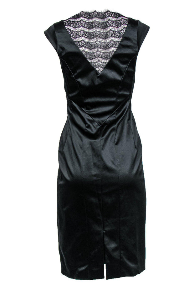 Karen Millen - Black Satin Sheath Dress w/ Lace Sz 8 Karen Millen - Black Satin Sheath Dress w/ Lace Sz 8