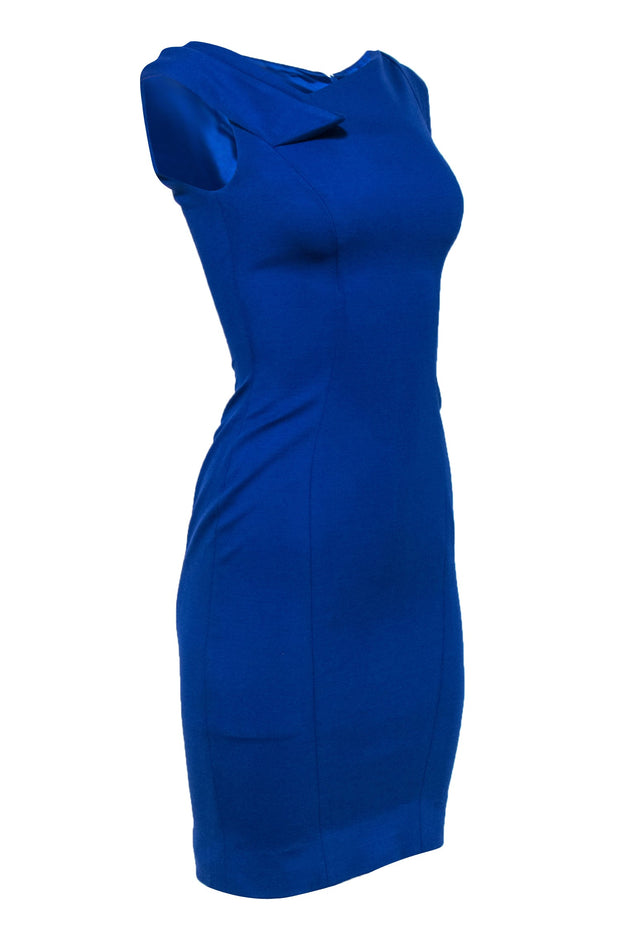 Karen Millen - Royal Blue Sheath Dress w/ Folded Shoulder Design Sz 4 Karen Millen - Royal Blue Sheath Dress w/ Folded Shoulder Design Sz 4