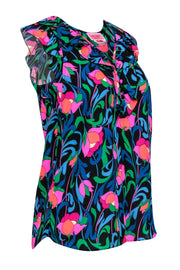 Current Boutique-Kate Spade - Pink & Blue Multi-Colored Floral Print Crepe Tank w/ Ruffles Sz XS