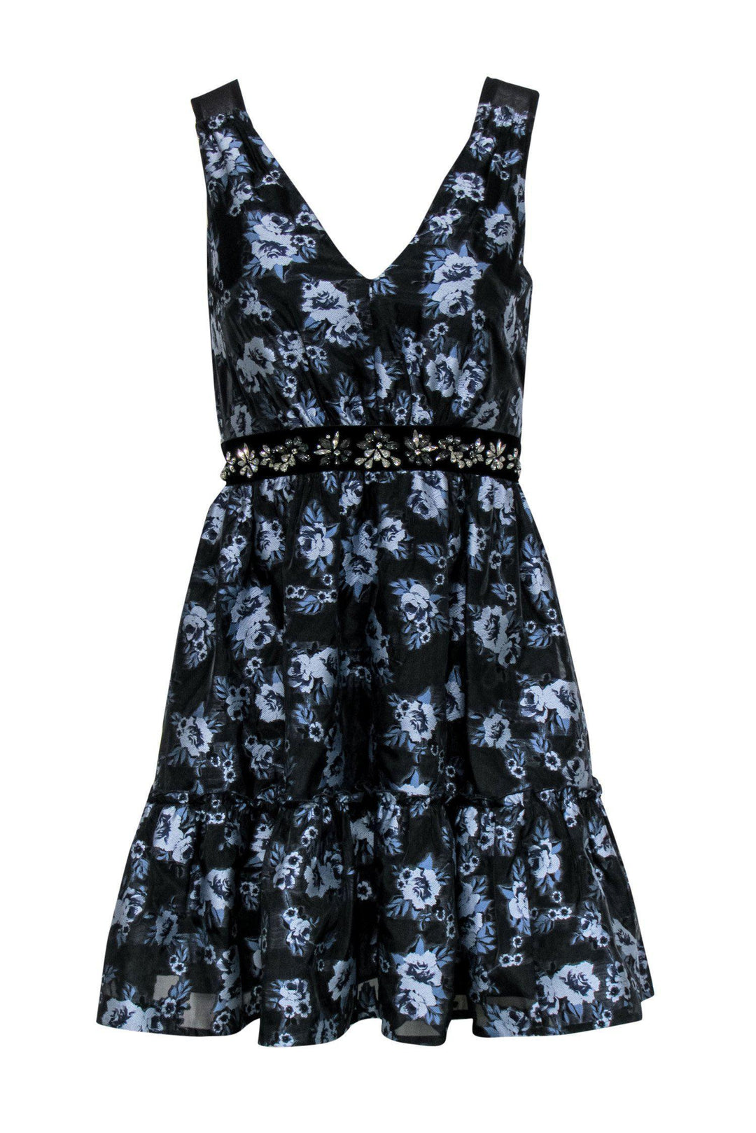 Kate Spade - Black & Blue Floral Cocktail Dress w/ Rhinestones Sz 0