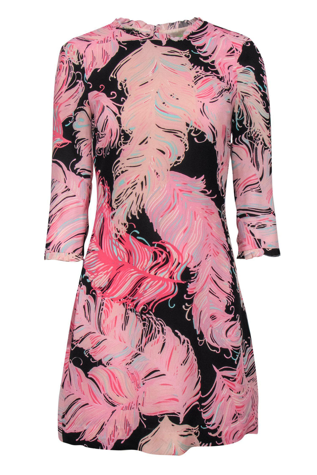 black and pink feather dress Black Satin Mermaid Prom Dress with Pink Feather Trim & Slit SS302 Viniodress