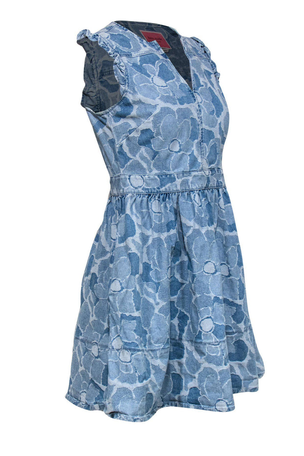Kate Spade - Denim Floral Textured Sleeveless Fit & Flare Dress w/ Ruf Kate Spade - Denim Floral Textured Sleeveless Fit & Flare Dress w/ Ruf