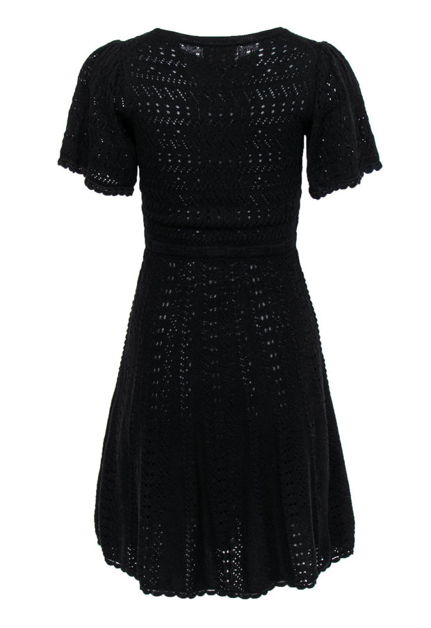 Kate Spade - Black Crochet Knit Fit & Flare Dress Sz XXS Kate Spade - Black Crochet Knit Fit & Flare Dress Sz XXS
