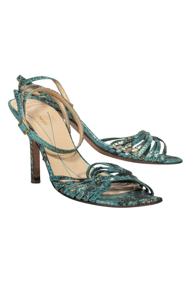 Current Boutique-Kate Spade - Teal Snakeskin Print Metallic Strappy Pumps Sz 7