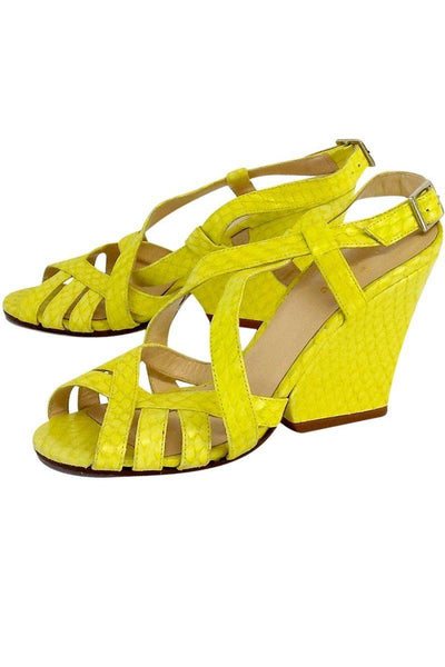 Current Boutique-Kate Spade - Lime Yellow Snakeskin Leather Wedges Sz 5