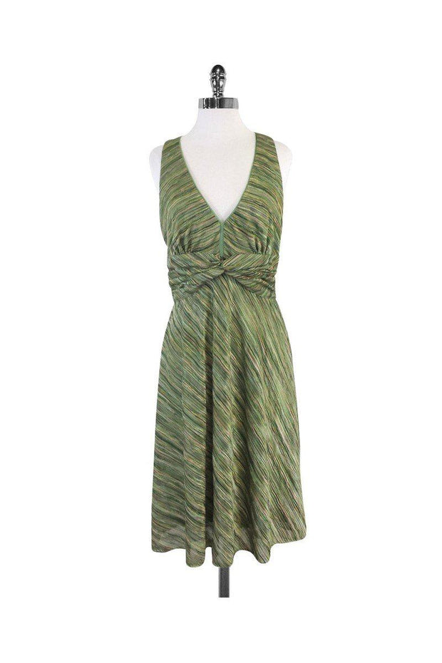 Current Boutique-Kay Unger - Green Knit V Neck Sleeveless Dress Sz 10