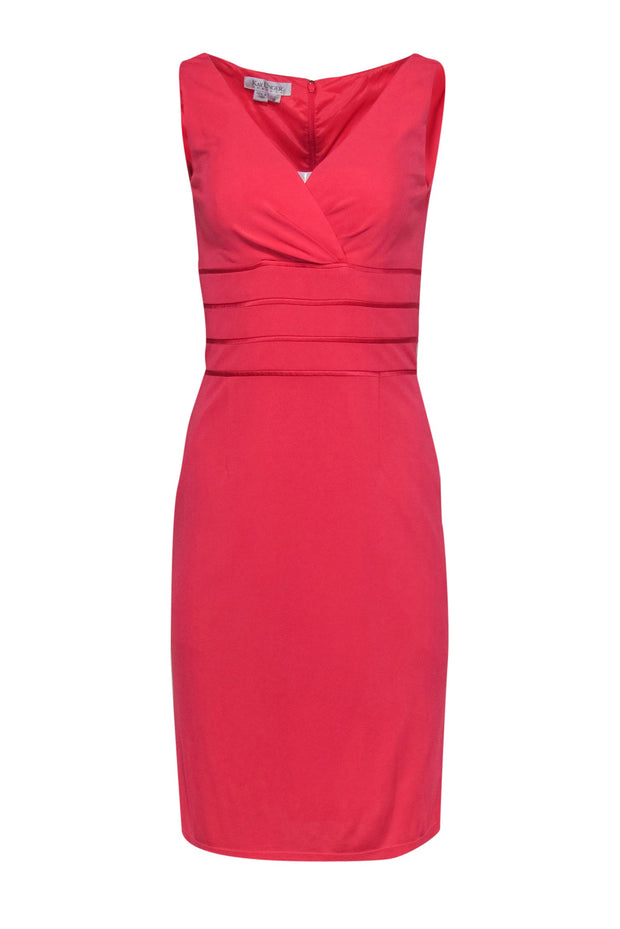 Current Boutique-Kay Unger - Coral Sheath Midi Dress w/ Silk Trim Sz 8