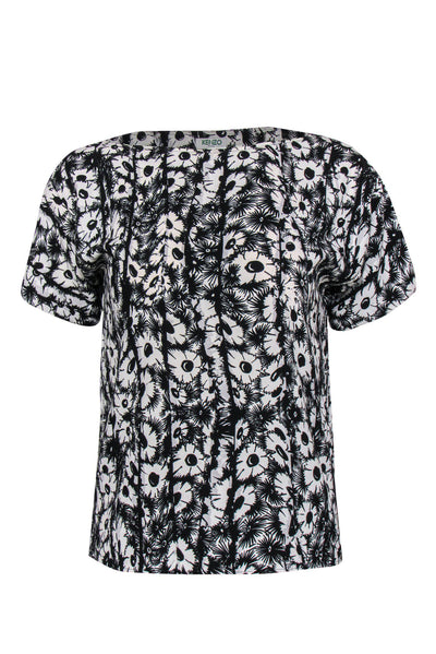 Current Boutique-Kenzo - Black & White Daisy Printed T-Shirt Sz 2