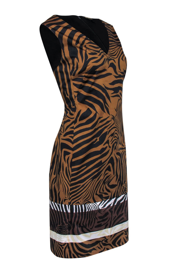 brown and black zebra print dress Reiss Animal Printed Midi Dress in Brown/Cream