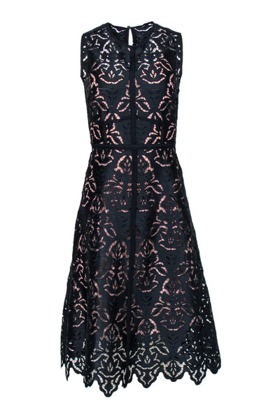 Current Boutique-L.K. Bennett - Navy Lace Fit & Flare Midi Dress w/ Pink Slip Sz 4