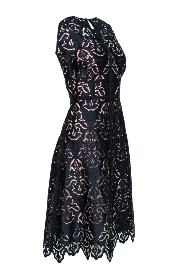 Current Boutique-L.K. Bennett - Navy Lace Fit & Flare Midi Dress w/ Pink Slip Sz 4