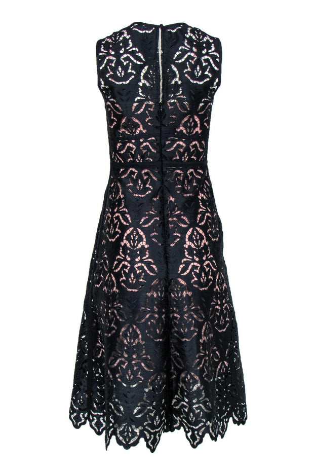 Current Boutique-L.K. Bennett - Navy Lace Fit & Flare Midi Dress w/ Pink Slip Sz 4