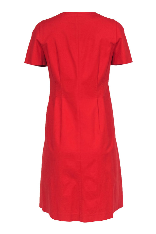 lafayette 148 red dress LAFAYETTE 148 Brick Red Short Sleeves Tiered Size SMALL (S) Dress ReturnStyle