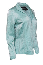 Current Boutique-Lafayette 148 - Bright Aqua Mint Satin Zip-Up Jacket Sz 10